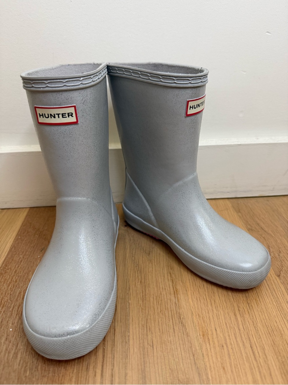 Hunter Kids Light Grey Glitter Waterproof Rain Boots